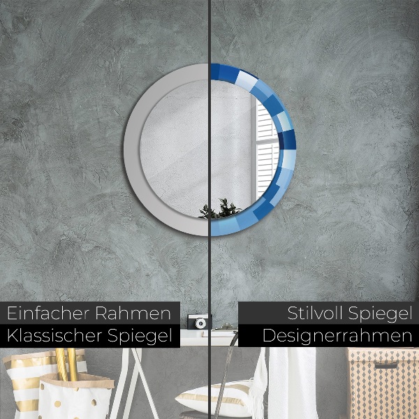 Round mirror frame with print Blue abstract