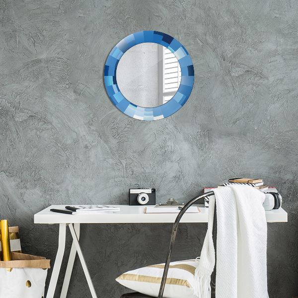 Round mirror frame with print Blue abstract