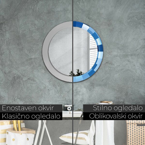 Round mirror frame with print Blue abstract