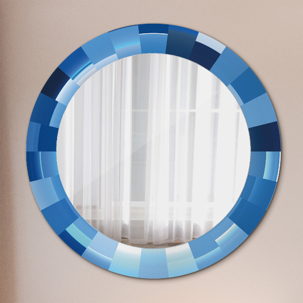 Round mirror frame with print Blue abstract