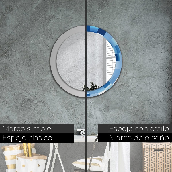 Round mirror frame with print Blue abstract