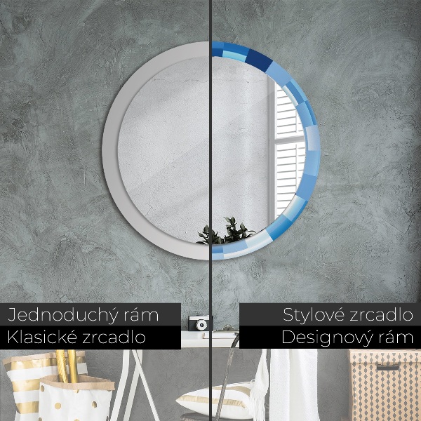 Round mirror frame with print Blue abstract
