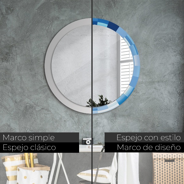 Round mirror frame with print Blue abstract