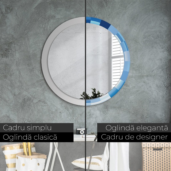 Round mirror frame with print Blue abstract