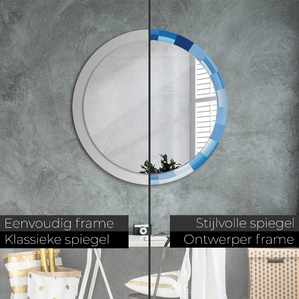 Round mirror frame with print Blue abstract