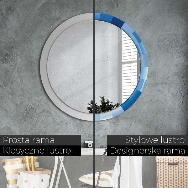 Round mirror frame with print Blue abstract