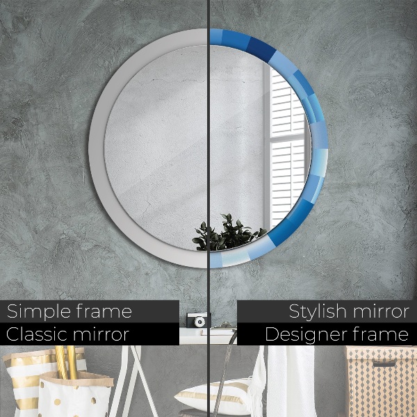 Round mirror frame with print Blue abstract