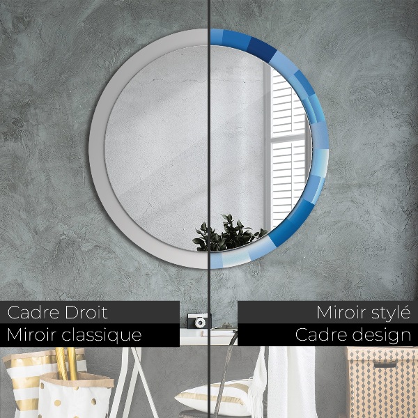 Round mirror frame with print Blue abstract