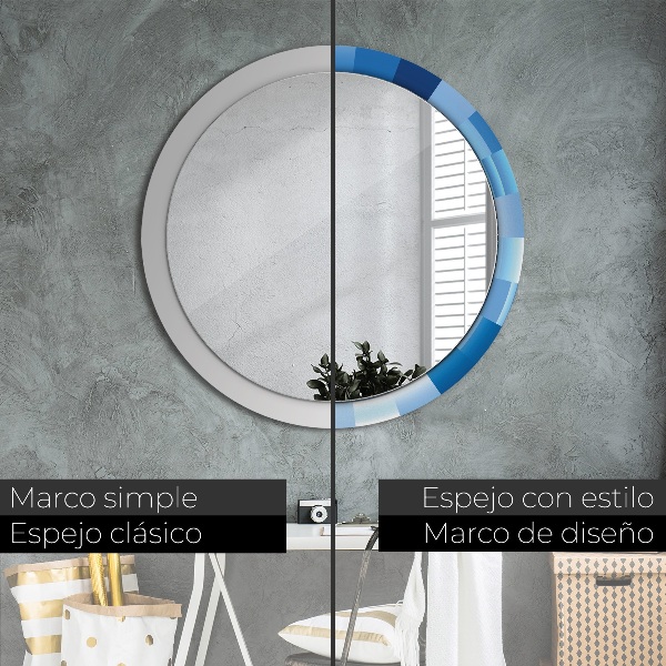 Round mirror frame with print Blue abstract