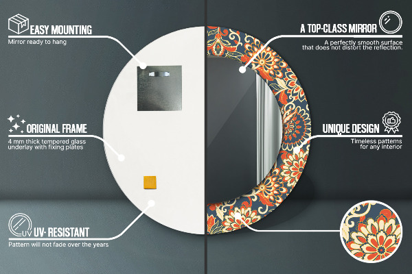 Round mirror frame with print Flower year illustration