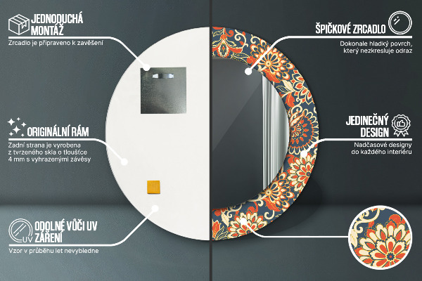 Round mirror frame with print Flower year illustration