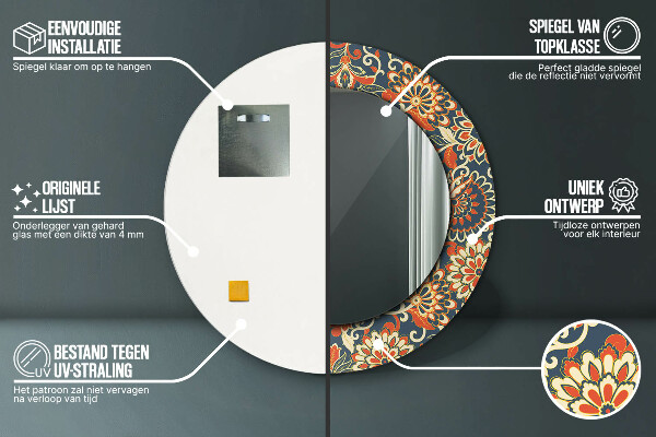 Round mirror frame with print Flower year illustration