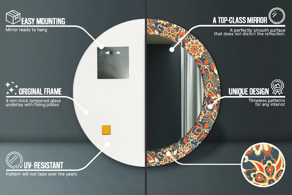 Round mirror frame with print Flower year illustration