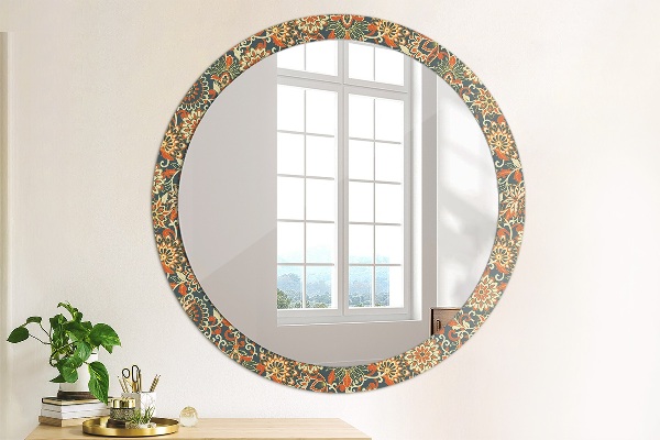 Round mirror frame with print Flower year illustration