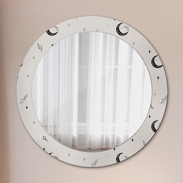 Round mirror frame with print Doodle floral plants