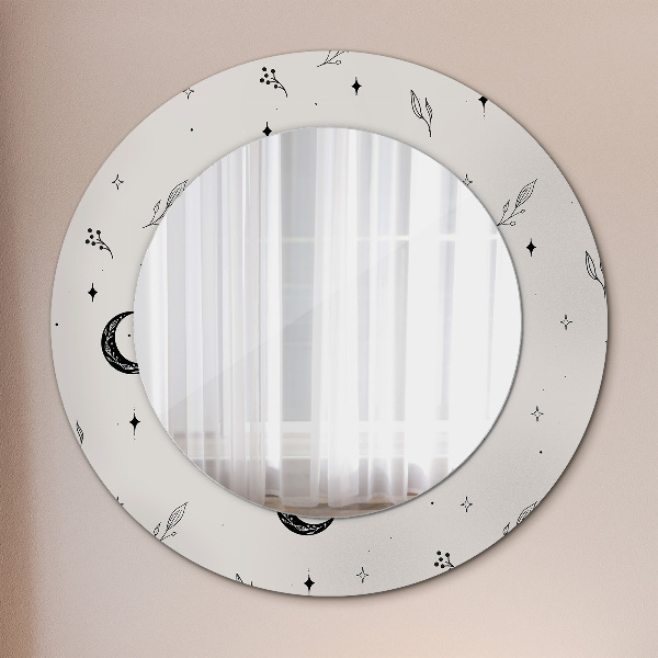 Round mirror frame with print Doodle floral plants