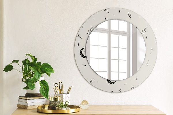 Round mirror frame with print Doodle floral plants