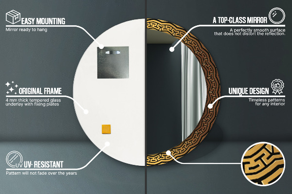 Round mirror frame with print Greek ornament