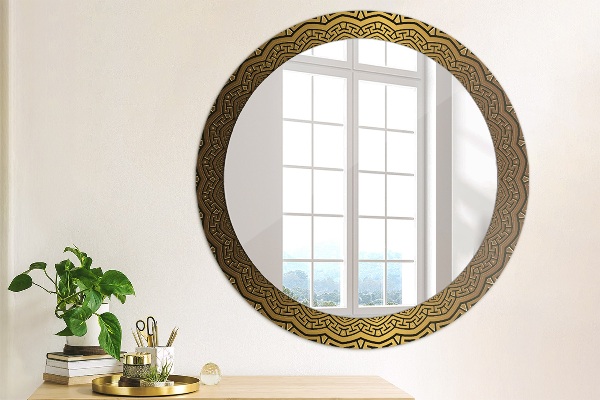 Round mirror frame with print Greek ornament