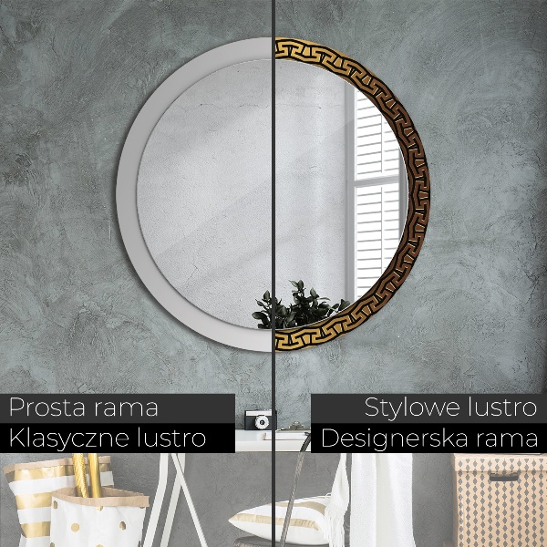 Round mirror frame with print Greek ornament