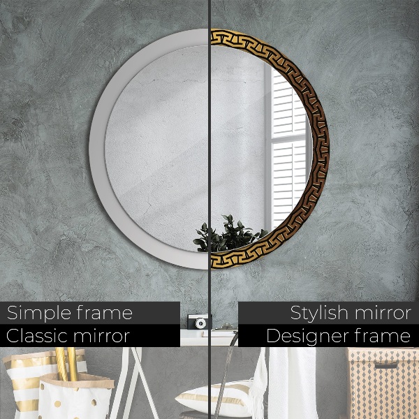 Round mirror frame with print Greek ornament
