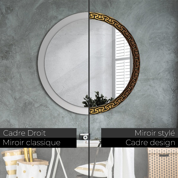 Round mirror frame with print Greek ornament