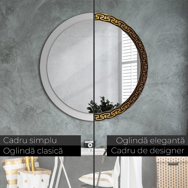 Round mirror frame with print Greek ornament
