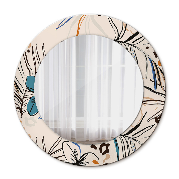 Round wall mirror decor Flowers with a jungle pattern