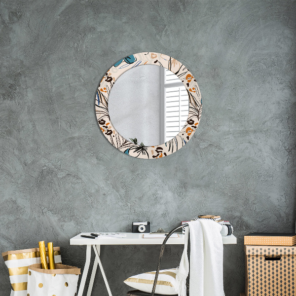 Round wall mirror decor Flowers with a jungle pattern