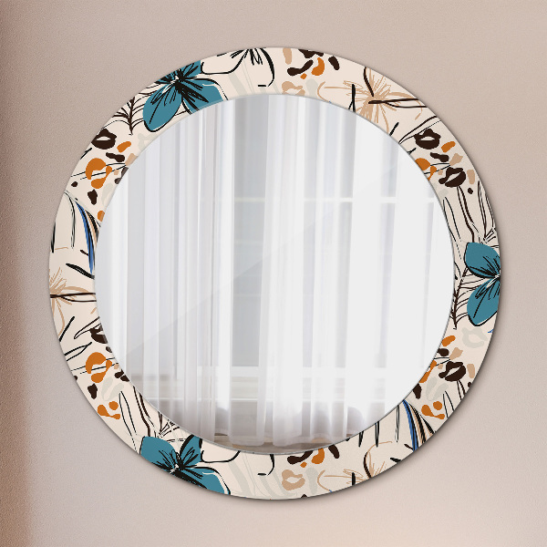 Round wall mirror decor Flowers with a jungle pattern