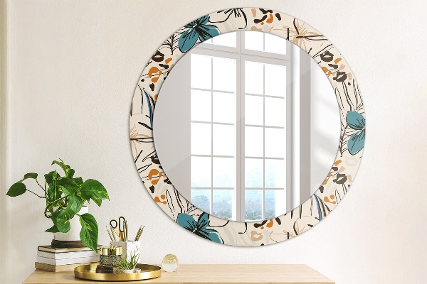 Round wall mirror decor Flowers with a jungle pattern