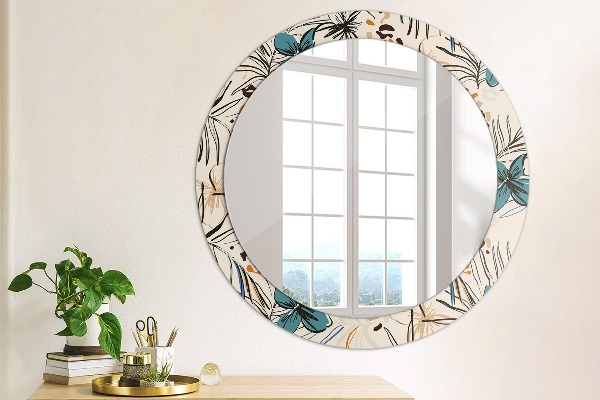 Round wall mirror decor Flowers with a jungle pattern