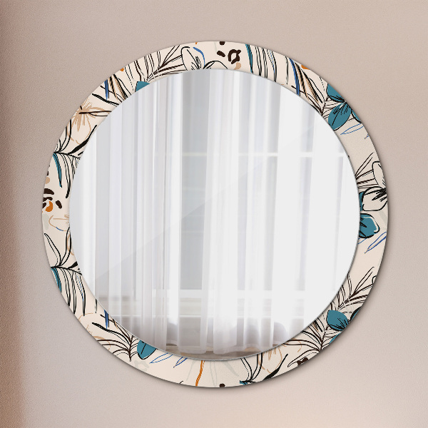 Round wall mirror decor Flowers with a jungle pattern