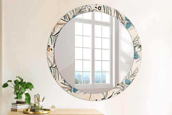 Round wall mirror decor Flowers with a jungle pattern