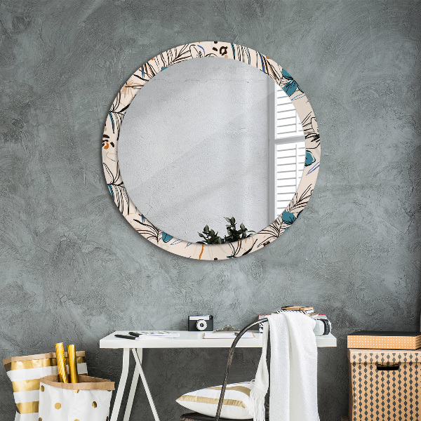 Round wall mirror decor Flowers with a jungle pattern