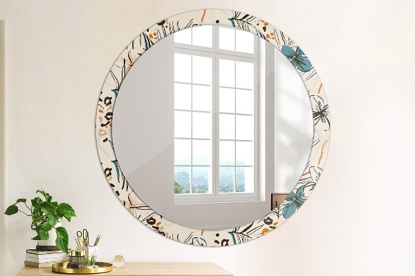 Round wall mirror decor Flowers with a jungle pattern