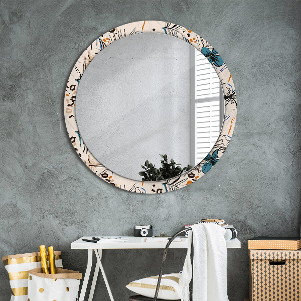 Round wall mirror decor Flowers with a jungle pattern
