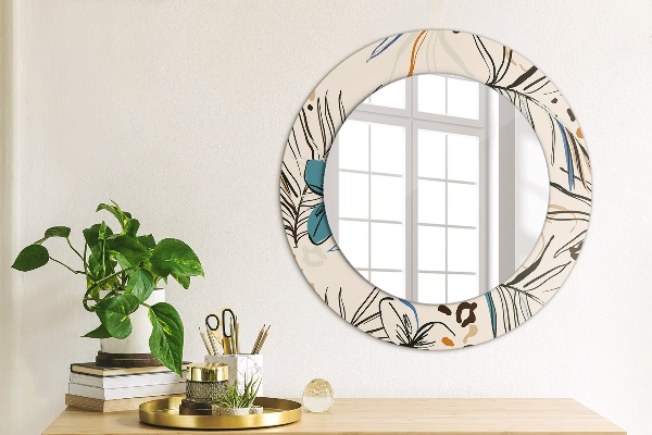Round wall mirror decor Flowers with a jungle pattern