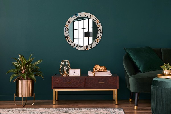 Round wall mirror decor Flowers with a jungle pattern