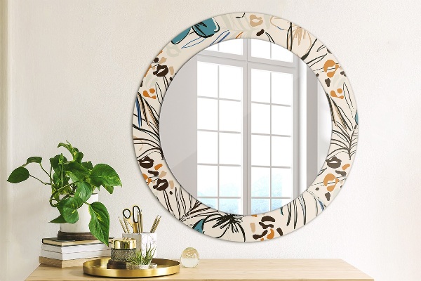 Round wall mirror decor Flowers with a jungle pattern