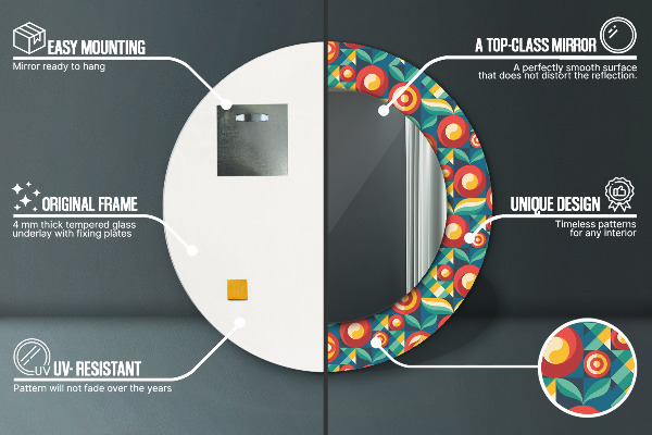 Round wall mirror decor Geometric fruit and leaves