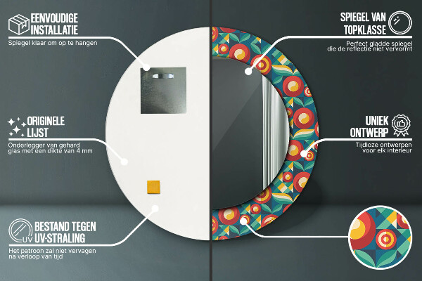 Round wall mirror decor Geometric fruit and leaves