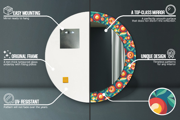 Round wall mirror decor Geometric fruit and leaves