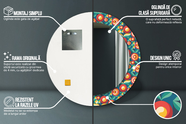 Round wall mirror decor Geometric fruit and leaves