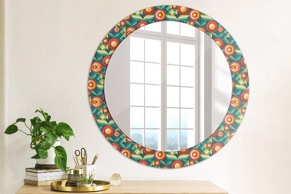Round wall mirror decor Geometric fruit and leaves