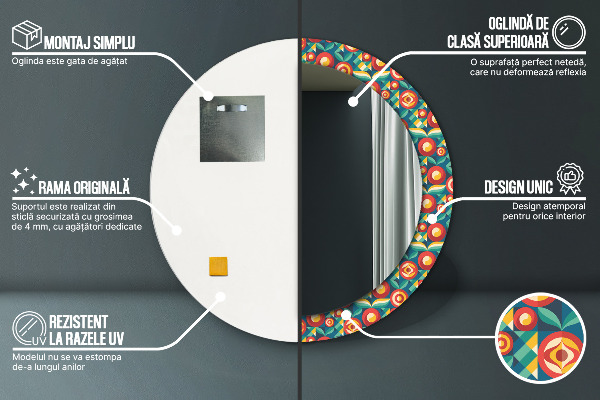 Round wall mirror decor Geometric fruit and leaves