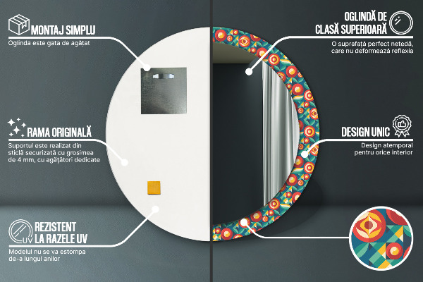 Round wall mirror decor Geometric fruit and leaves