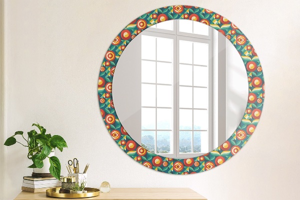 Round wall mirror decor Geometric fruit and leaves