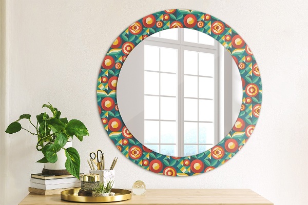 Round wall mirror decor Geometric fruit and leaves