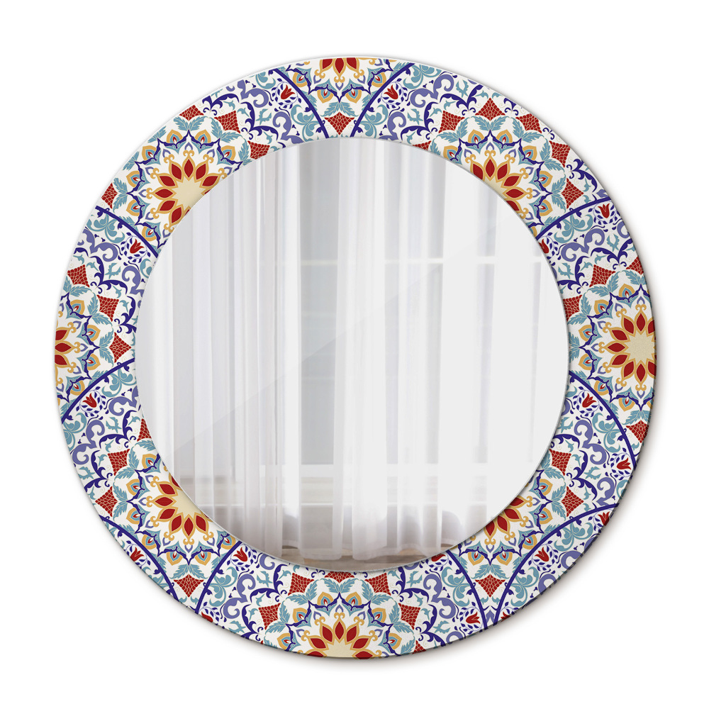 Round printed mirror Oriental colorful composition